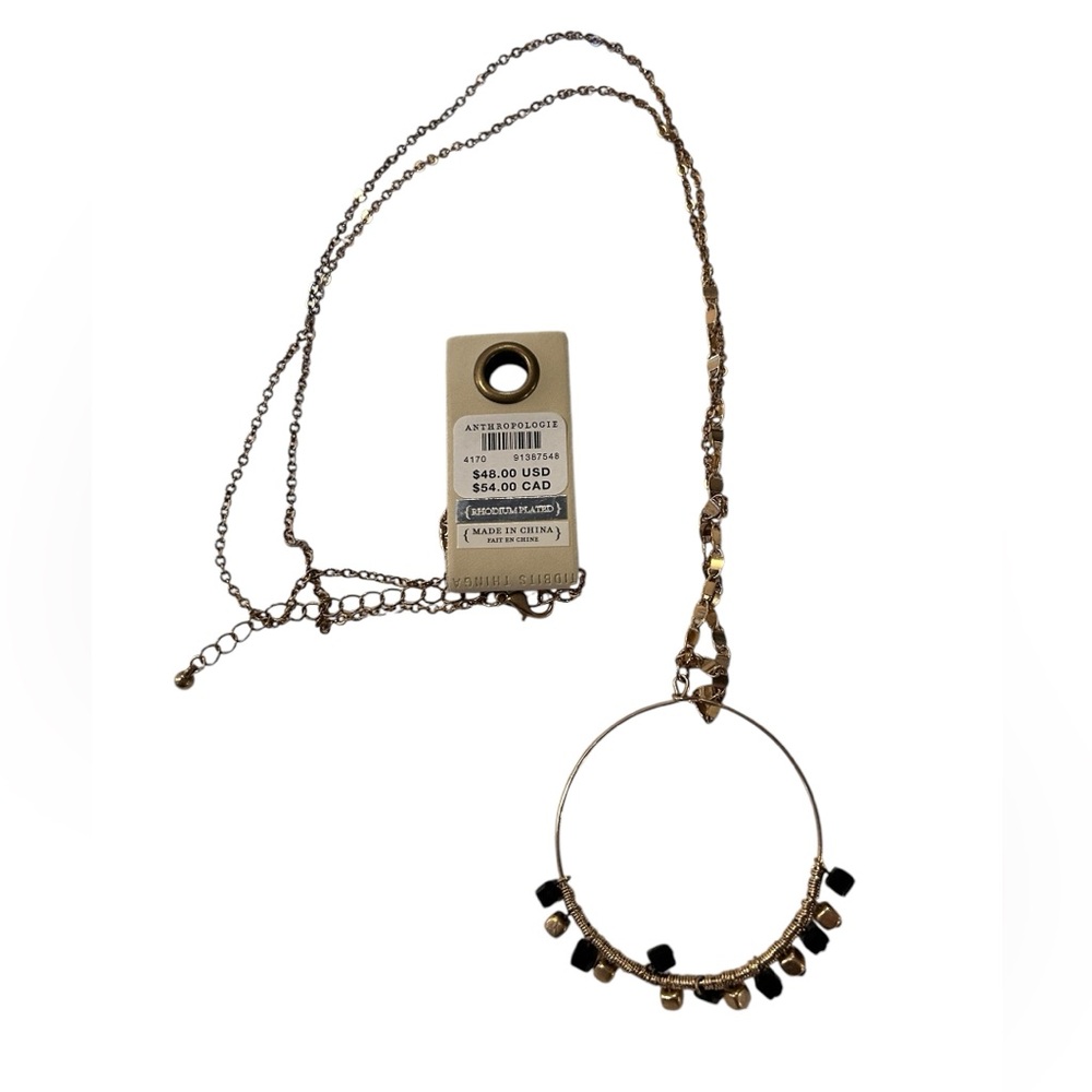 Anthropologie Wire Hoop Pendant with Metal Beads Long Necklace🆕